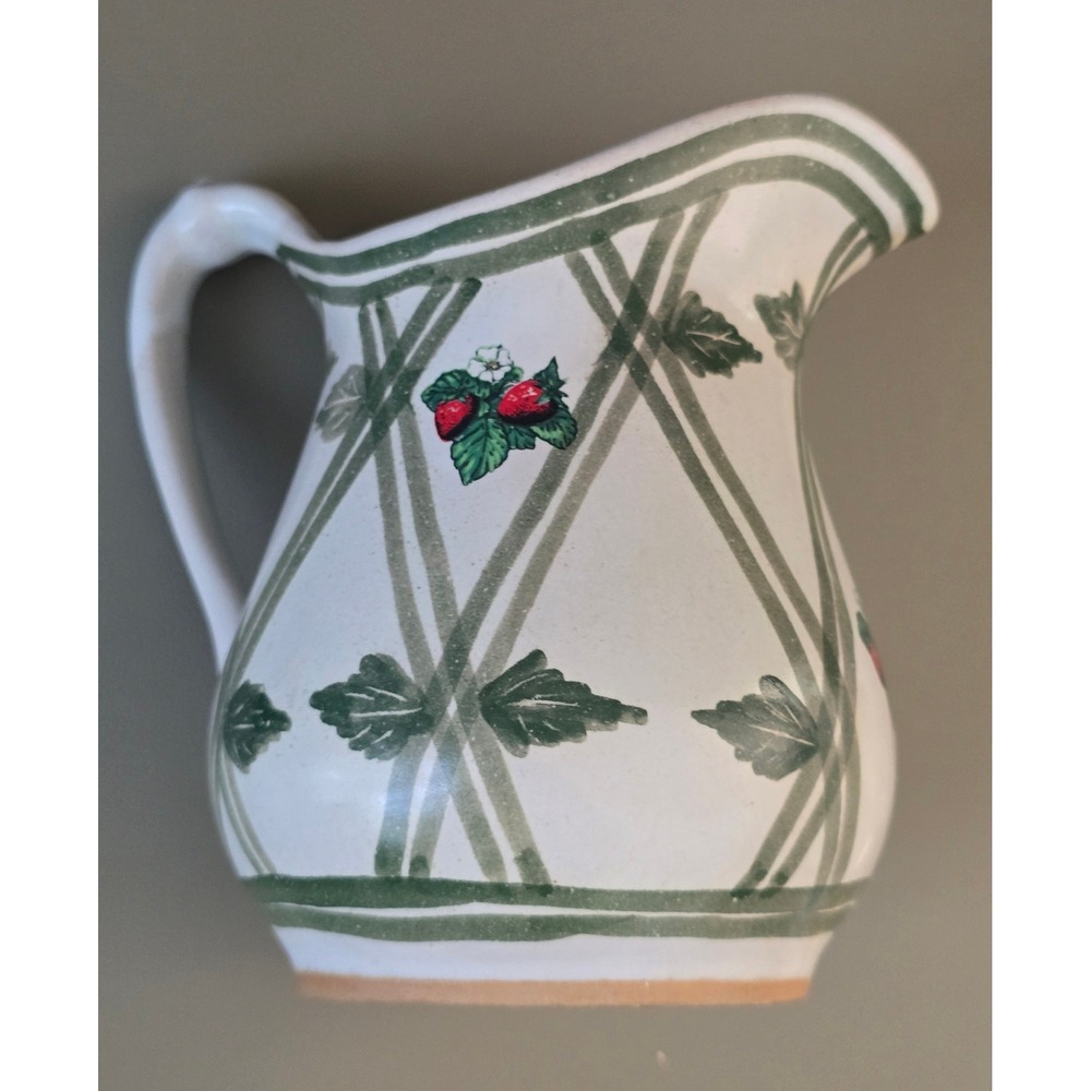 Vintage 1970s Amnion Pottery "Fraisière" Pattern Trellis Ceramic Pitcher